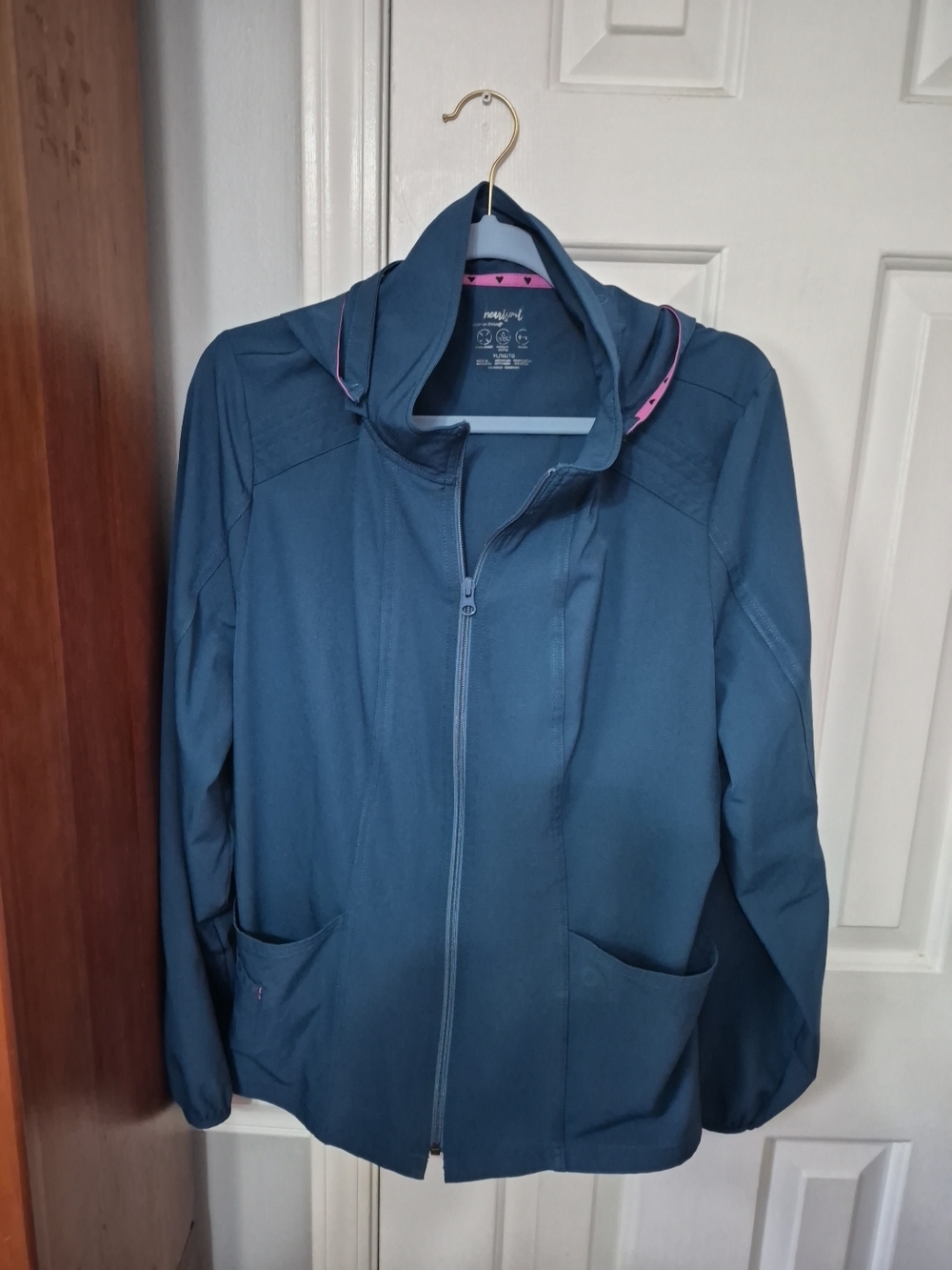 HeartSoul Teal Scrub  Jacket with Pink Trim &REMOVEABLE HOOD